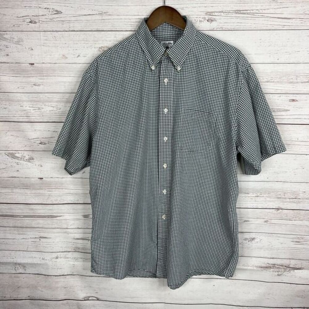 Brooks Brothers Mens Button Up Sport Shirt Size Large Green Blue White Check